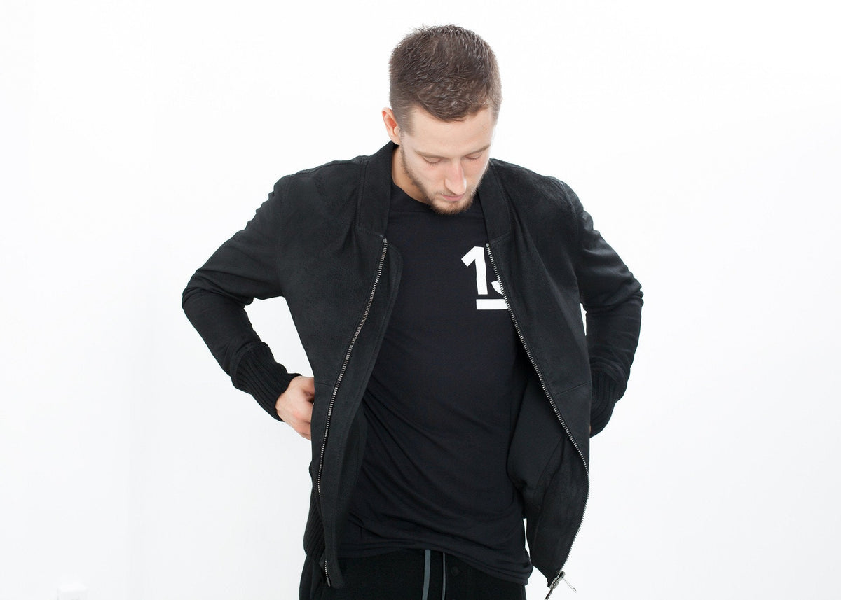 Broken Leather Bomber in Black